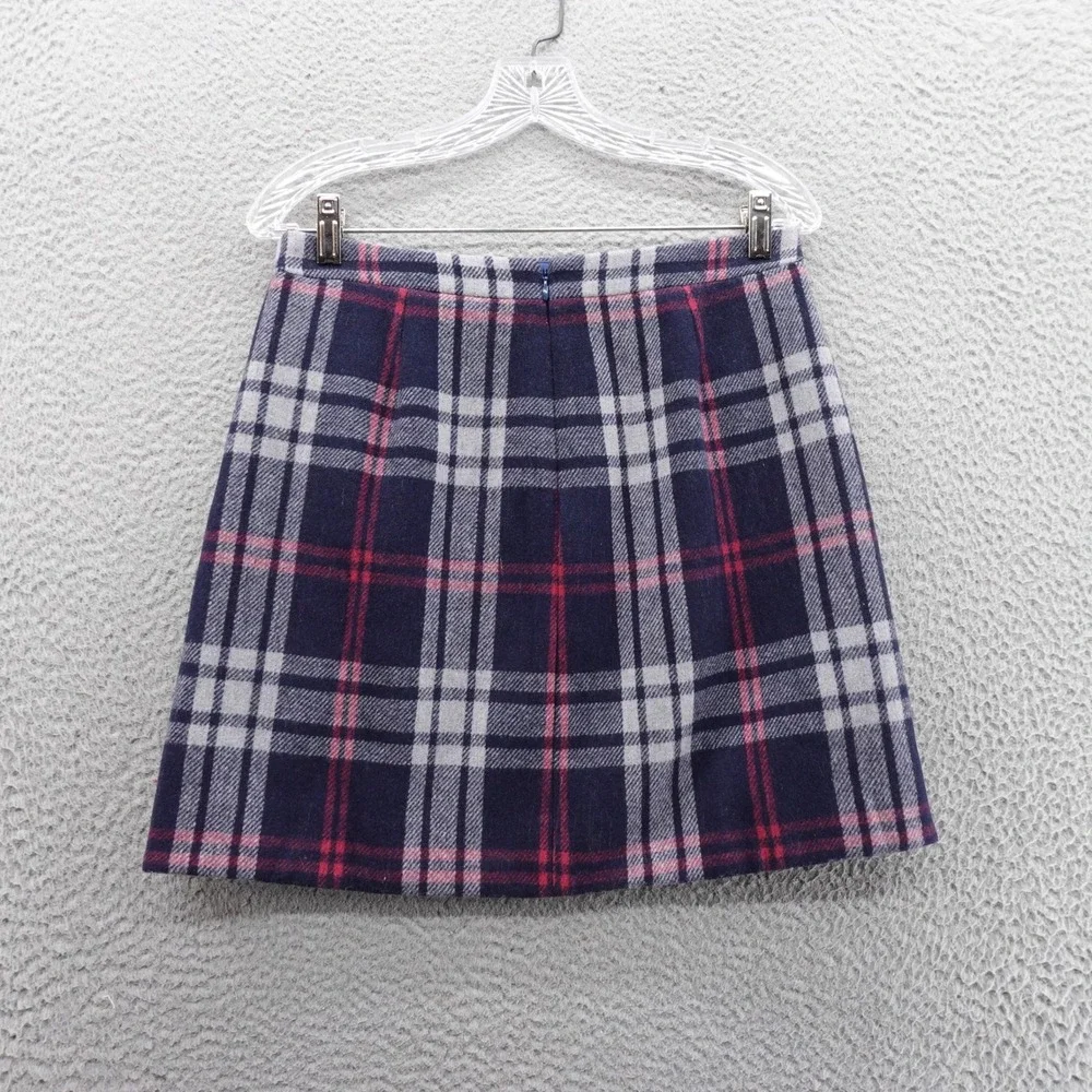 J Crew Mercantile Plaid Wool Blend Mini Skirt Size 4 Navy Blue‎ Ruffle Lined - Picture 2 of 15